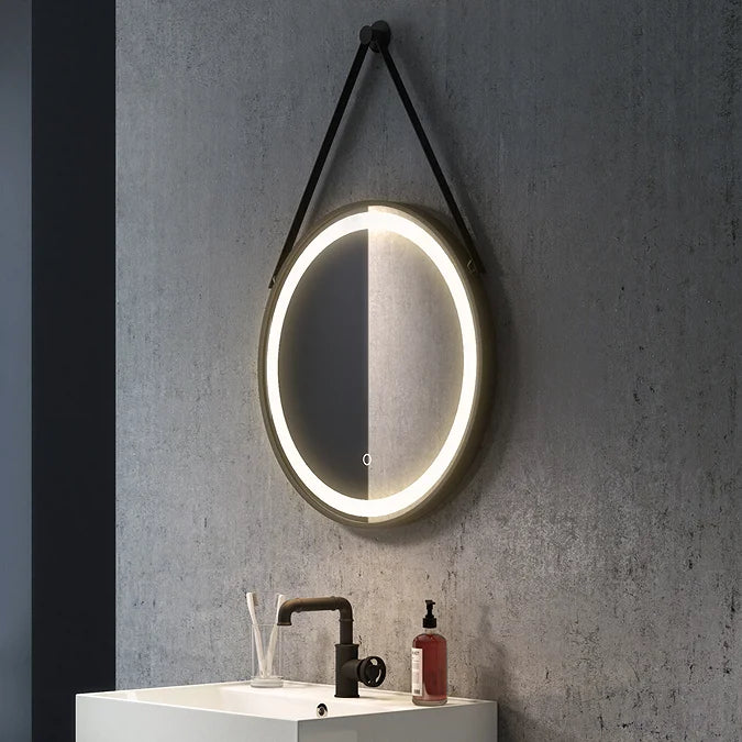 Arezzo Matt Black 600mm Round LED Illuminated Anti-Fog Bathroom Mirror