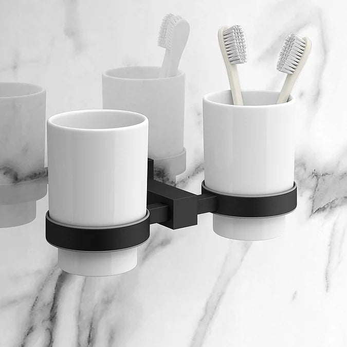Arezzo Matt Black Tumbler Holder & Double Cup