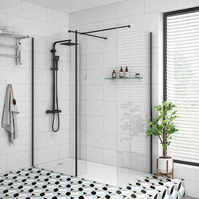 Arezzo 1950mm Matt Black Profile Wetroom Screen