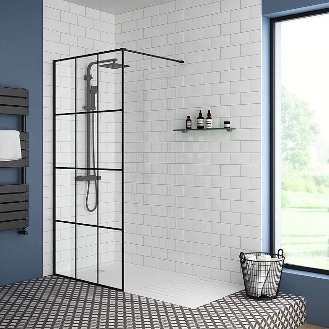 Arezzo 1950mm Matt Black Grid Wetroom Screen