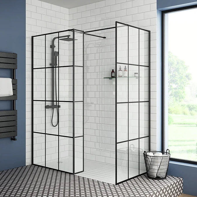 Arezzo 1950mm Matt Black Grid Wetroom Screen