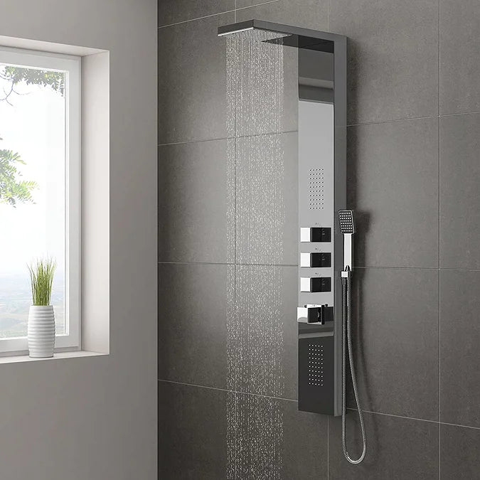 Milan Shower Tower Panel - Dark Chrome (Thermostatic)