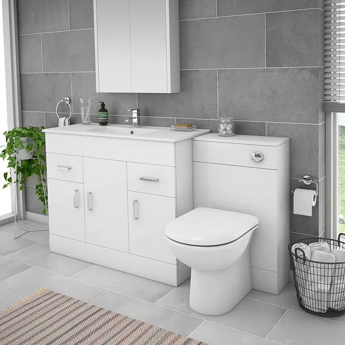 Toreno 1500mm Gloss White Vanity Unit Bathroom Suite - Depth 400/200mm