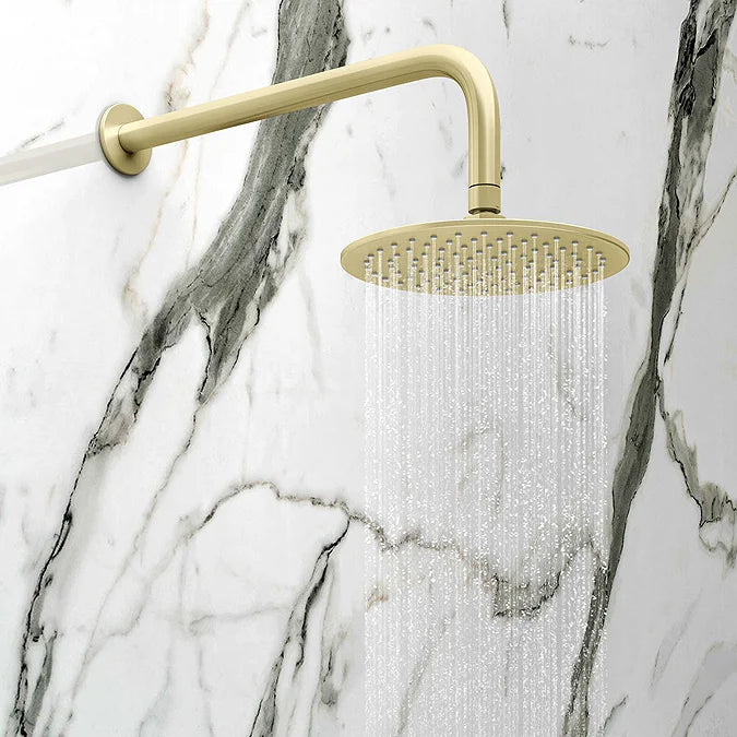 Arezzo Brushed Brass Round Thermostatic Shower Pack with Head + Handset