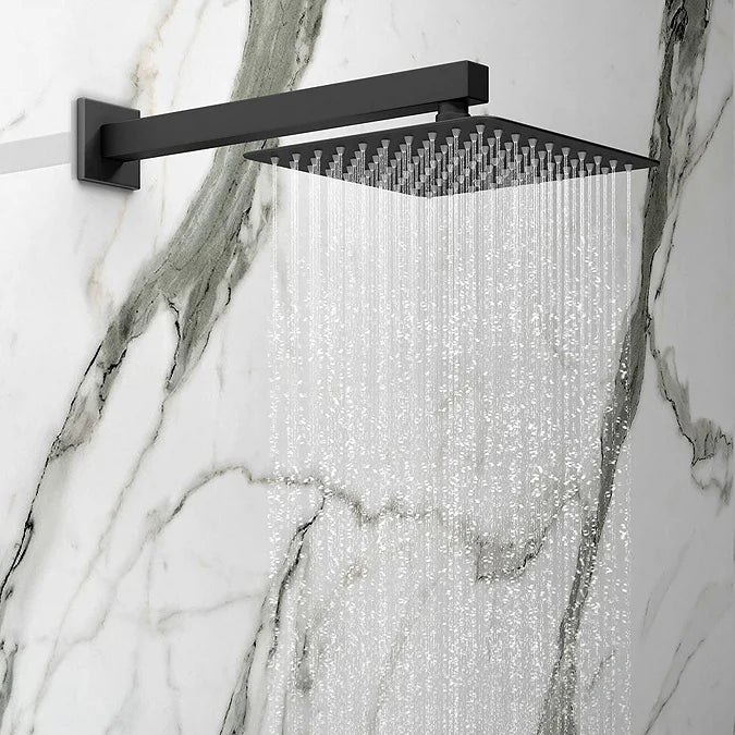 Arezzo Matt Black Square Triple Thermostatic Shower Pack with Head + Handset
