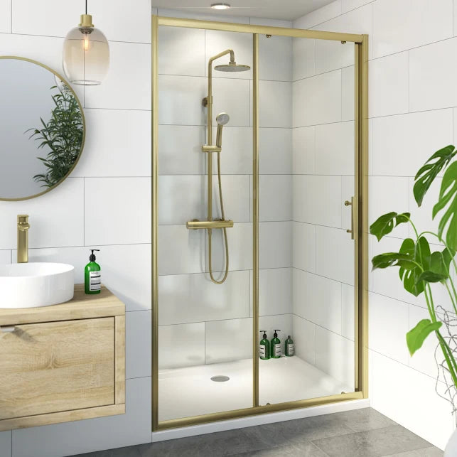Luxura Sliding Shower Door 1000mm - 6mm Brushed Brass