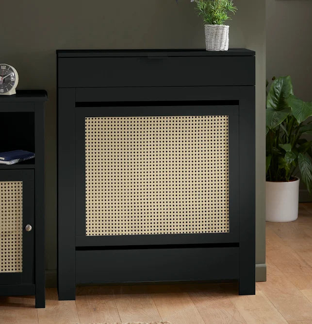 Vale Designs Storage Radiator Cover with Drawer - Rattan Black Small 780 x 960mm
