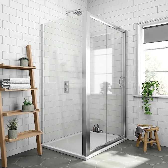 Newark 1200 x 800mm Sliding Door Shower Enclosure + Pearlstone Tray